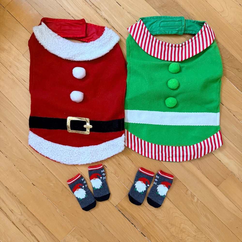 Dog Santa Elf Christmas Costume Bundle Size Medium